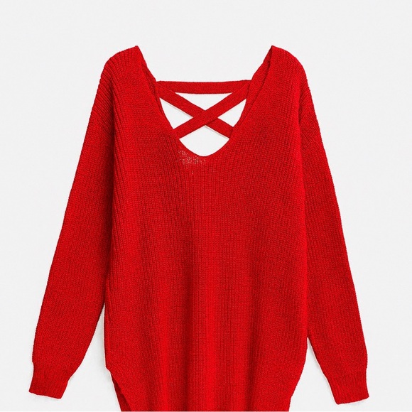 Fashion Nova Sweaters - Fashion Nova Red Knit Sweater with Crisscross Back